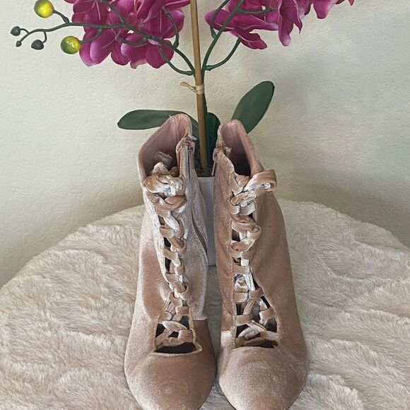 Justfab Velvet Crushed Tie Up Ankle Boots - Picture 2 of 10